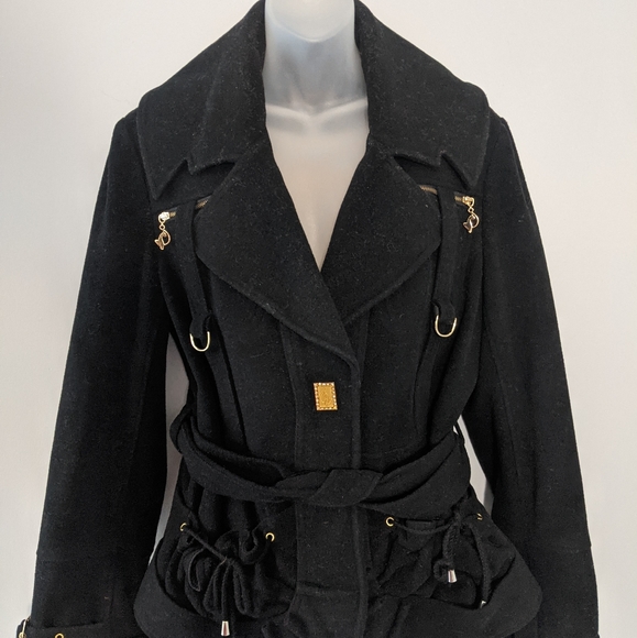 Baby Phat Jackets & Blazers - Baby Phat Elegant Black Pea Coat with Gold Details